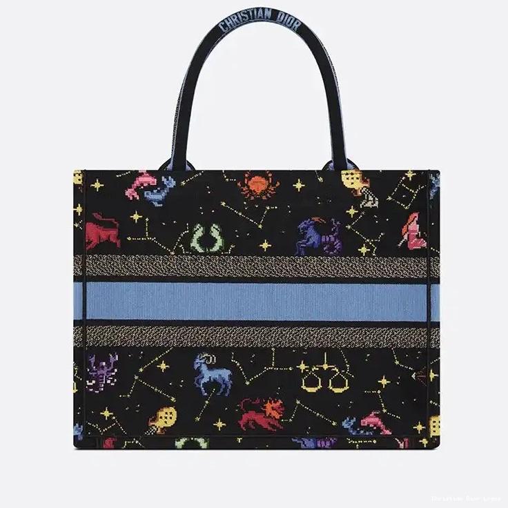 Cheap Black Motif Tote Canvas Pixel Zodiac Dior Book 0617 Luxury
